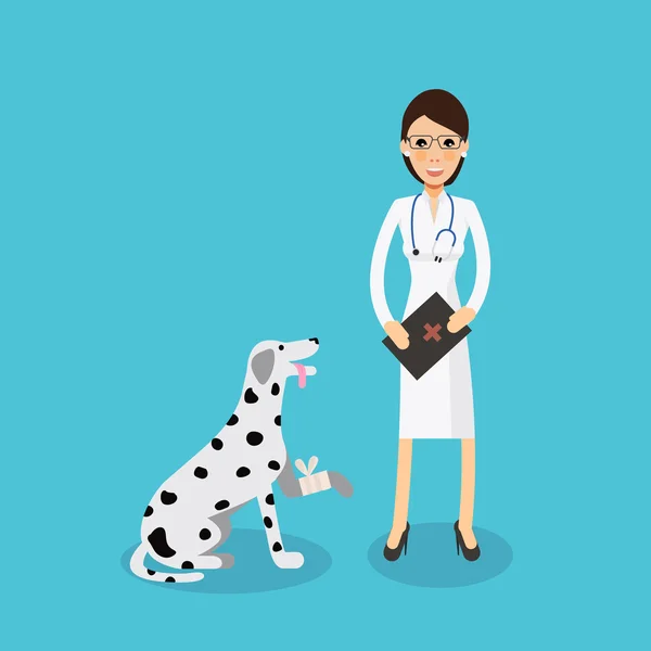 Sevimli kadın Veteriner doktor ile köpek — Stok Vektör
