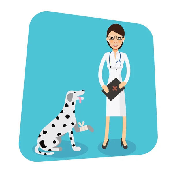 Cute female veterinarian doctor with dog — Stock Vector