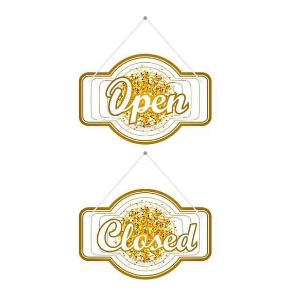 Gold sparkling ribbon with the inscription Open and Closed. — Stock Vector