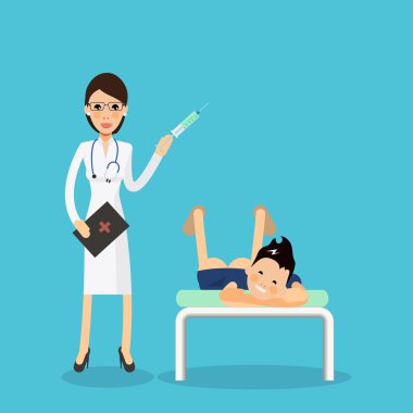 Seksi kadın doktor ilaç şırınga ile bir atış yapıyor 