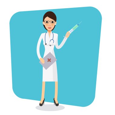 Seksi hemşire bir atış aşısı yapar - vektör düz tarzı