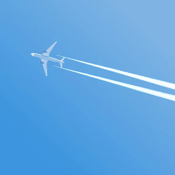 Vuelo del avión en el cielo — Vector de stock