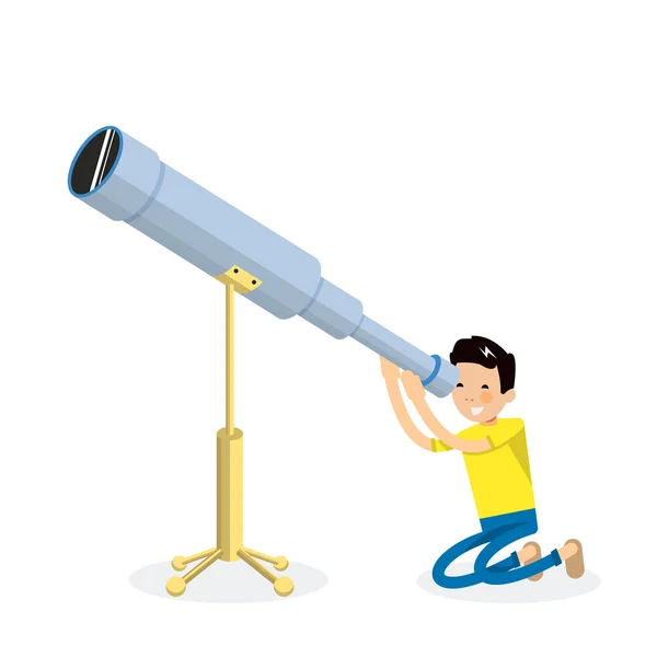 Bir teleskop ve oturma serin adam vektör karakteri arar 