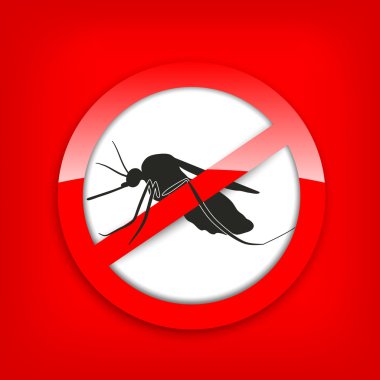 Sivrisinek simge vektör. Ben kırmızı zemin üzerine izole düz simge