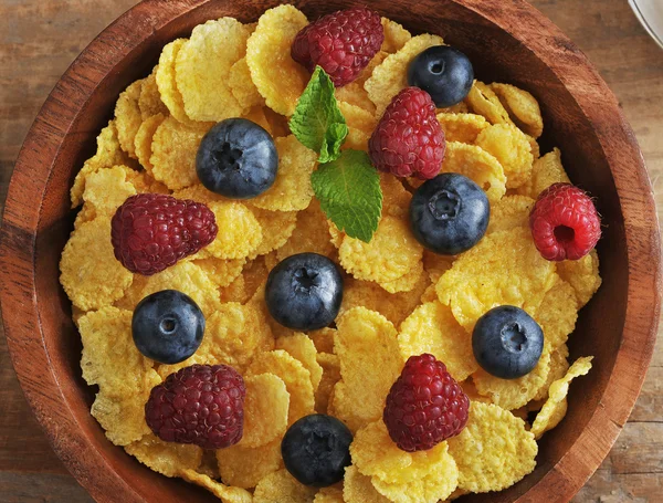 Cereal with blueberries and raspberries — Stock Photo, Image