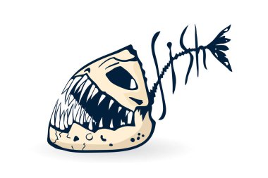 balık iskeleti, omurganın kemiklerinden yazılı balıklar, balık logosu.