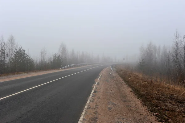 秋天的路在雾中 — 图库照片