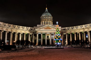 Night new year view of the Kazan Cathedral in St. Petersburg, Ru clipart