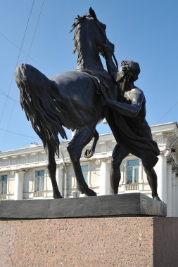 St. Petersburg, Russia, 7 SEPTEMBER: sculpture with a horse on t clipart