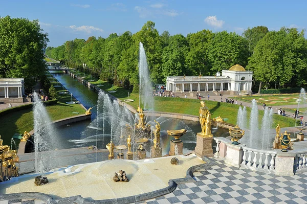 ST. PETERSBURG, RUSIA - 26 DE MAYO: La fuente Peterhof "Sansón t — Foto de Stock