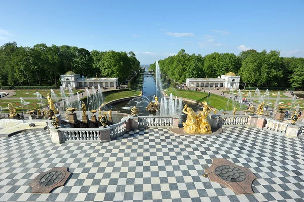 ST. PETERSBURG, RUSIA - 26 DE MAYO: La fuente Peterhof "Sansón t — Foto de Stock