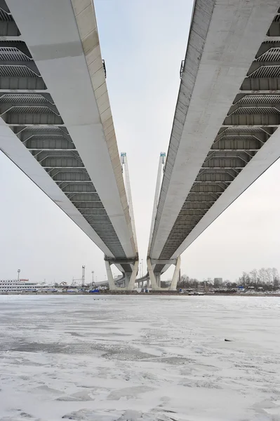 St. Petersburg, Russia, 6 January: Big Obukhovsky bridge (cable- — Stock Photo, Image