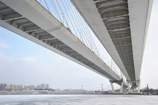 St. Petersburg, Russia, 6 January: Big Obukhovsky bridge (cable- — Stock Photo, Image