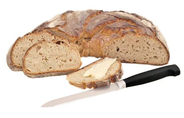 Bread and butter and a knife — Stock Photo, Image