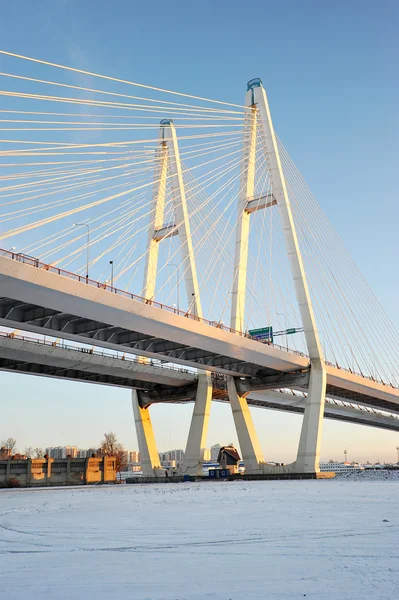 St. Petersburg, Russia, 6 January: Big Obukhovsky bridge (cable- — Stock Photo, Image