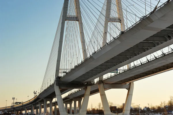 Big Obukhovsky bridge (cable-stayed) over the Neva river, St. Pe — Stock Photo, Image