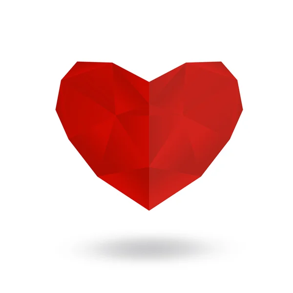 Vectorillustratie met een rode valentine hart in laag poly stijl — Stockvector