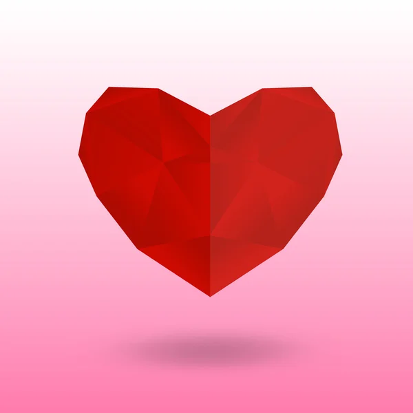 Vector illustration with a red valentine heart in low poly style — Stock Vector