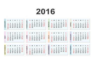 2016 yıl arka plan için takvim