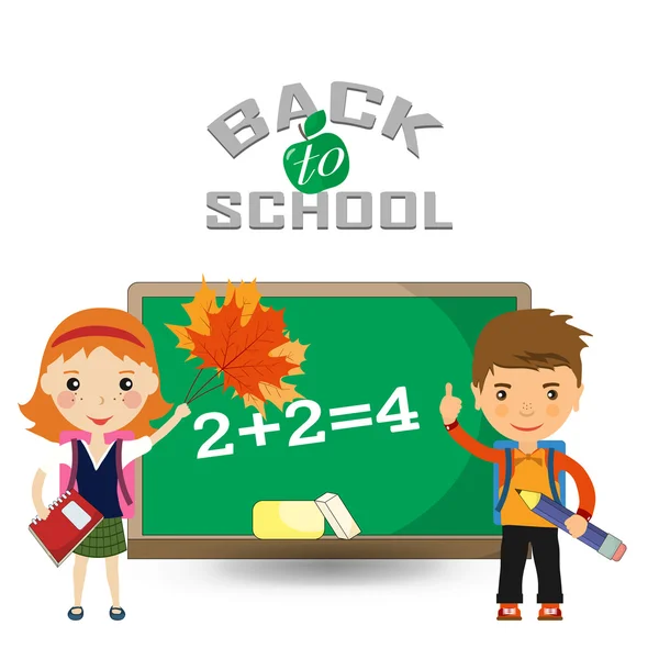 Back to school design. a schoolgirl and a schoolboy with a book — Stock Vector