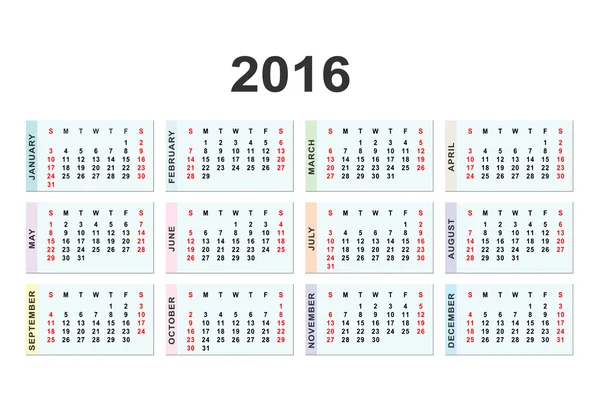 Kalendář pro rok 2016 pozadí — Stockový vektor
