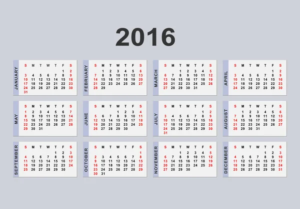 Kalendář pro rok 2016 pozadí — Stockový vektor