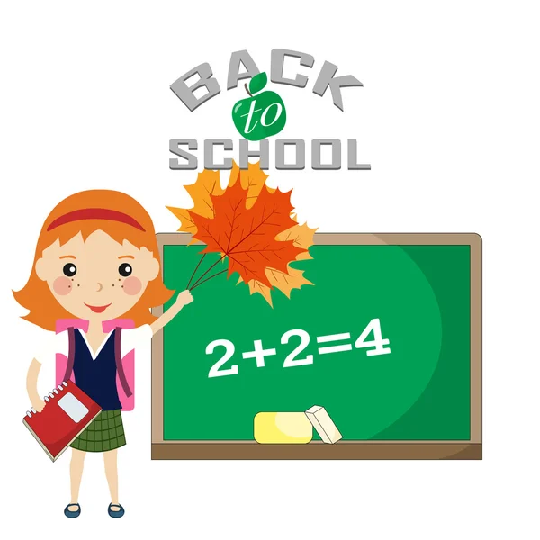 Back to school design.schoolgirl with a book about the school Bo — Stock Vector