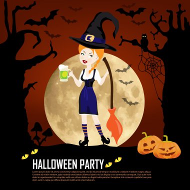 Mutlu Cadılar Bayramı şablon davetiye ile seksi cadı kız w