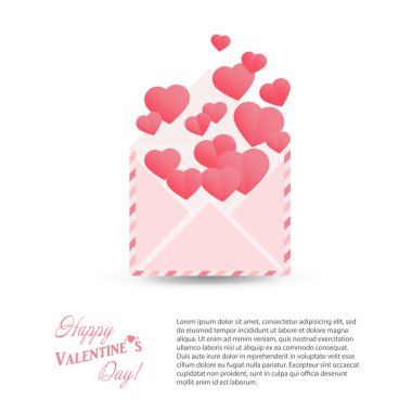Kırmızı kağıt kalp Sevgililer kartı insid ile vektör basit zarf