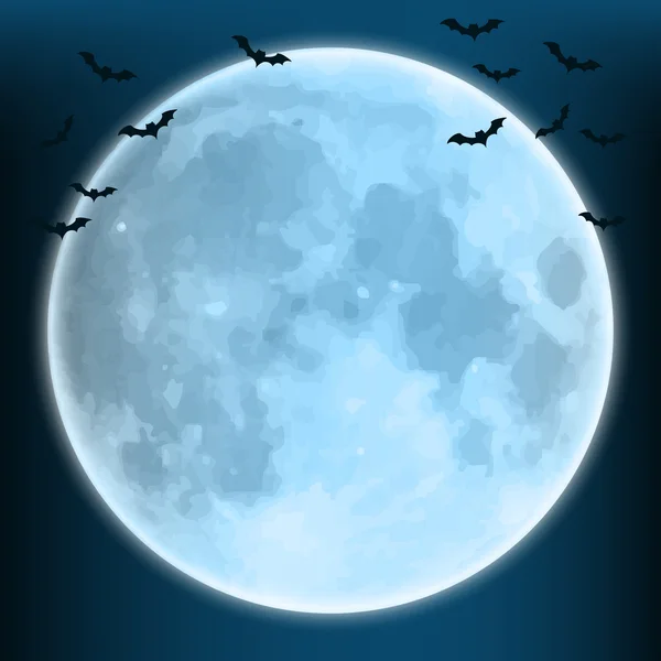 Gloeiende blauwe maan op een donker blauwe achtergrond met knuppels — Stockvector