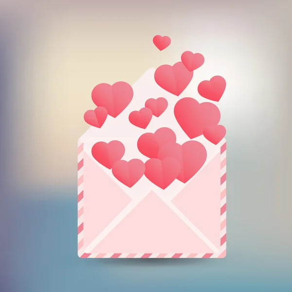 Vector enkel kuvert med rött papper hjärta valentine kort insider — Stock vektor