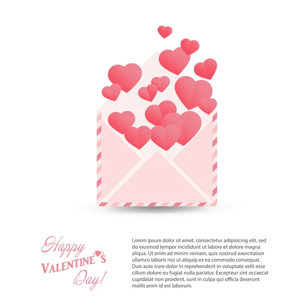 Vector simple envelope with red paper heart valentine card insid — Stock Vector