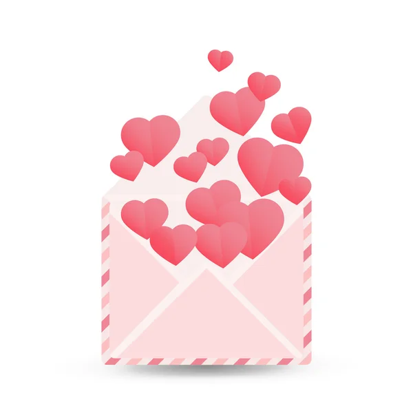 Vector simple envelope with red paper heart valentine card insid — Stock Vector