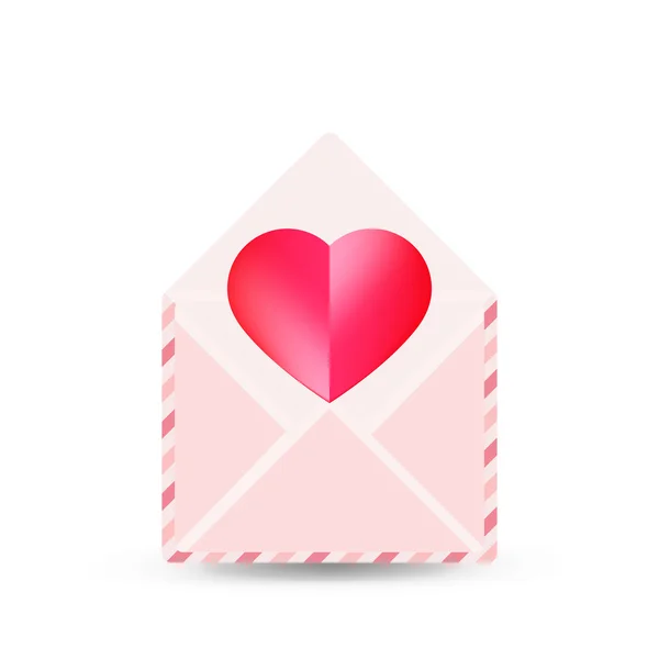 Vector eenvoudige envelop met rode papier hart valentine card insid — Stockvector