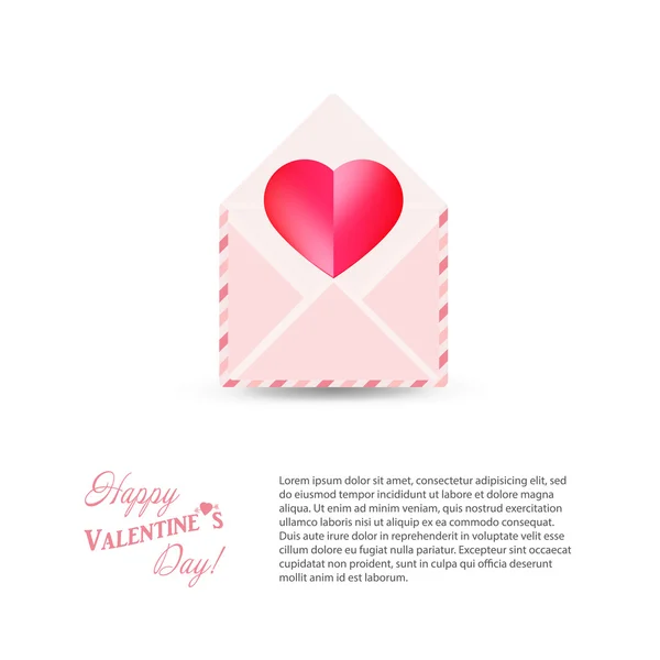 Vector sobre simple con papel rojo corazón tarjeta de San Valentín interior — Vector de stock