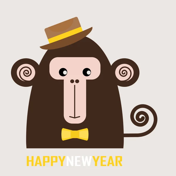 Feliz año nuevo tarjeta de felicitación con el mono para el año nuevo chino — Vector de stock