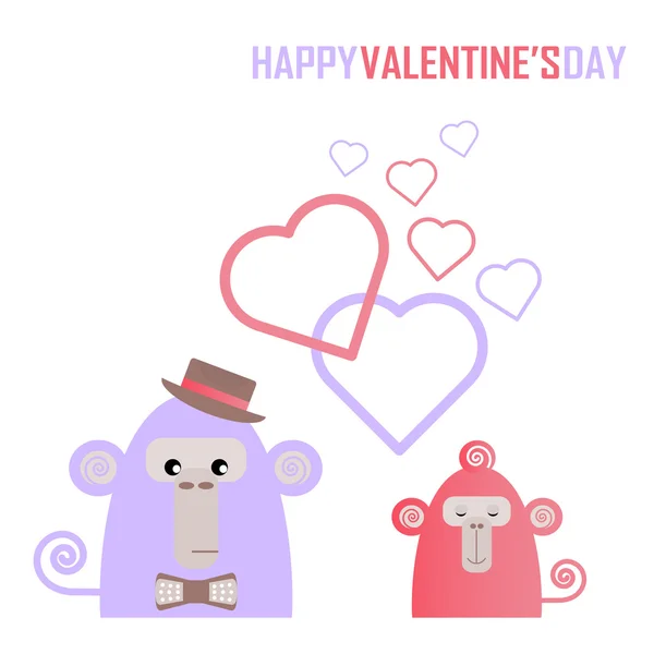 Ansichtkaart met een dag Valentijnsdag geschenk - twee apen met liefde en — Stockvector