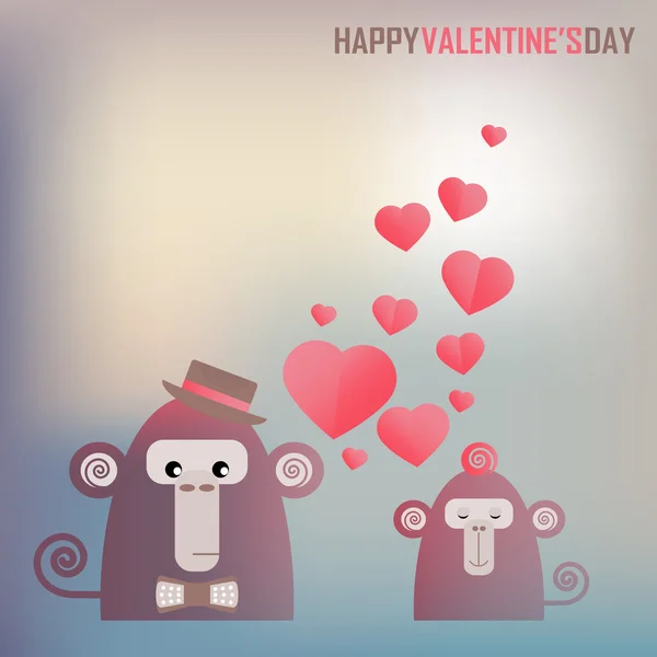 Tarjeta postal con un regalo de San Valentín - dos monos con amor y — Vector de stock