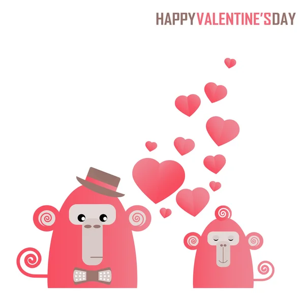 Tarjeta postal con un regalo de San Valentín - dos monos con amor y — Vector de stock