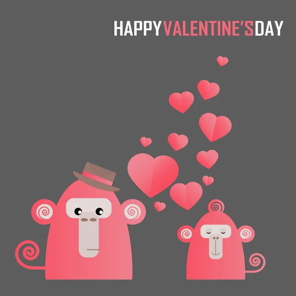 Tarjeta postal con un regalo de San Valentín - dos monos con amor y — Vector de stock