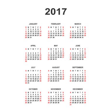 Basit 2017 yılı takvimi. Vektör daire takvim 2017. Hafta st