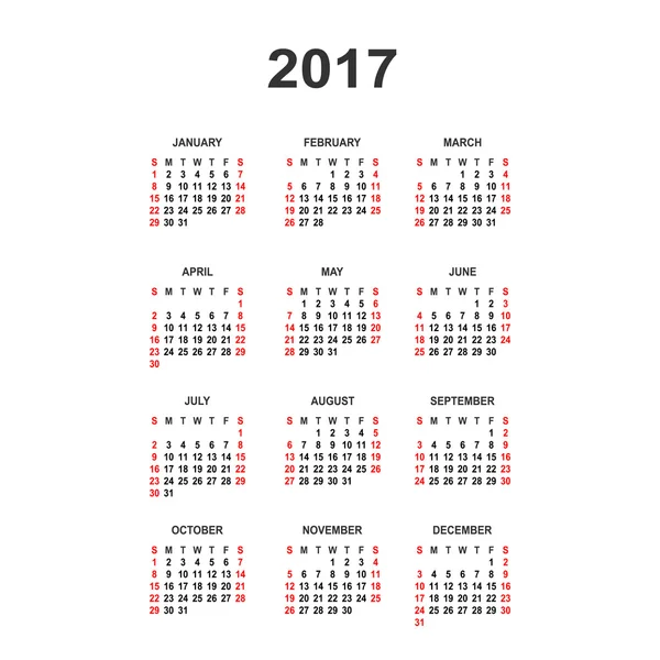 Proste 2017 roku kalendarzowego. Wektor koło kalendarza 2017. Tygodniu st — Wektor stockowy