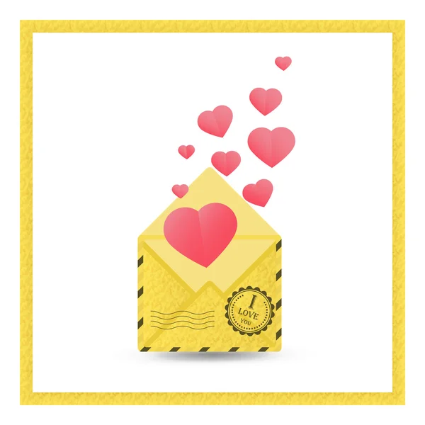 Симпатичная открытка с золотой эмблемой и печатью I love you, love. — стоковый вектор