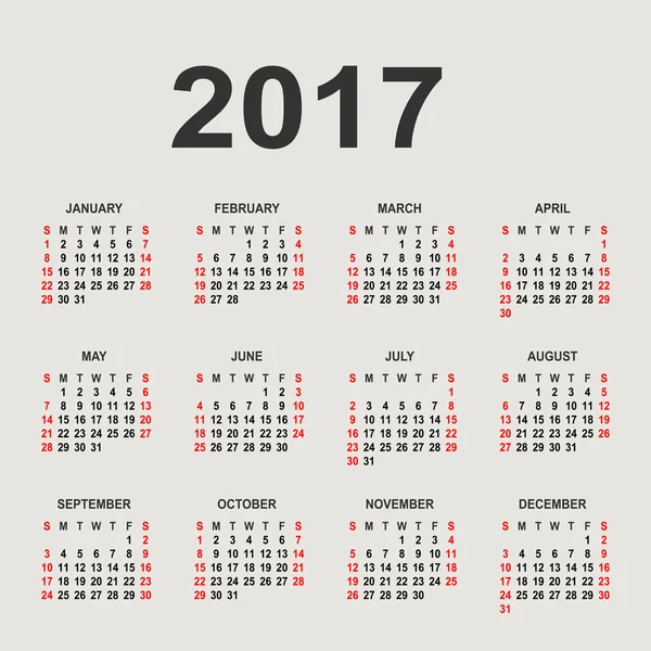 Calendario para 2017 sobre fondo gris. Calendario círculo vectorial 201 — Vector de stock