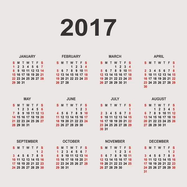 Kalendář pro rok 2017 jednoduché. Vektorový kruh kalendář 2017. Týden st — Stockový vektor