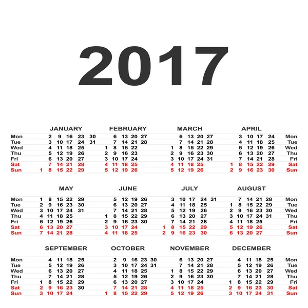 Kalender für 2017 auf weißem Hintergrund. Vektorkreis-Kalender 20 — Stockvektor