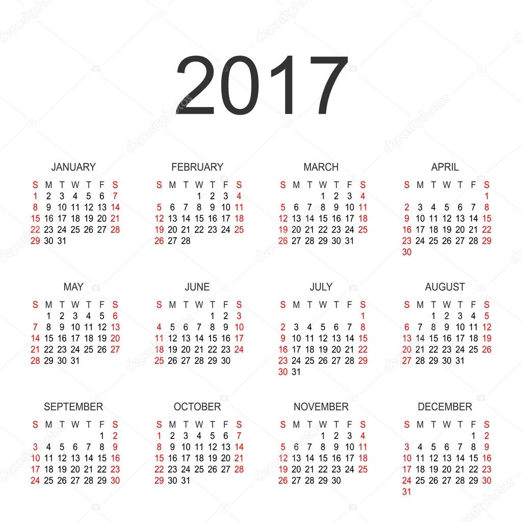 Simple 2017 year calendar.  Vector circle calendar 2017. Week st