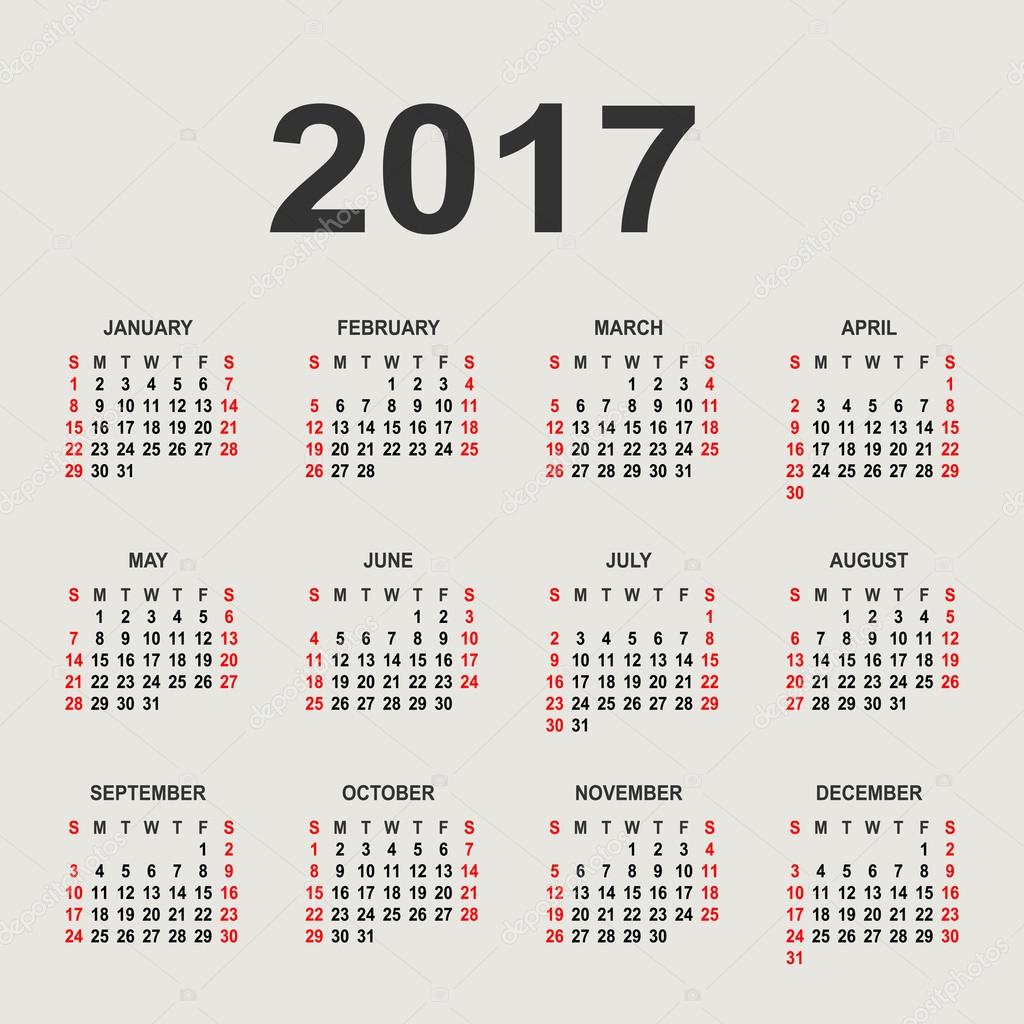 Calendar For 2017 On Grey Background. Vector Circle Calendar 201 Stock Vector Image By ©Forden #97185682