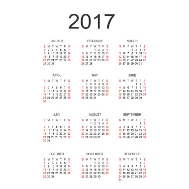 Basit 2017 yılı takvimi. Vektör daire takvim 2017. Hafta st