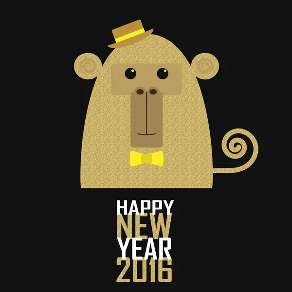 New Year postcard with golden monkey, year of the monkey, year 2 — Stock vektor